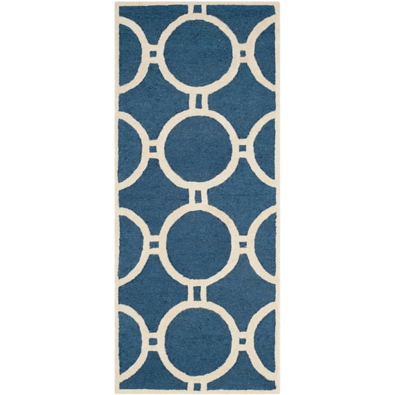 SAFAVIEH Cambridge Joss Geometric Circles Wool Runner Rug, Navy Blue/Ivory, 2'6" x 6'