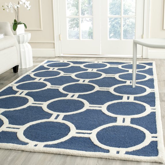 SAFAVIEH Cambridge Joss Geometric Wool Area Rug, Navy Blue/Ivory, 3' x 5'