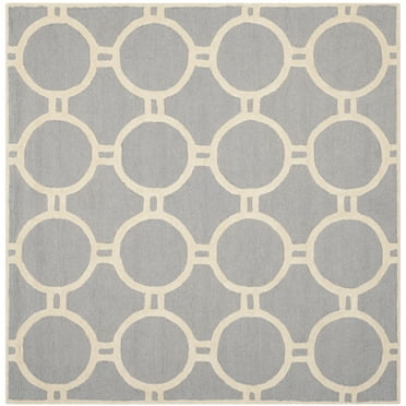 SAFAVIEH Cambridge Joss Geometric Wool Area Rug, Silver/Ivory, 6' x 6' Square
