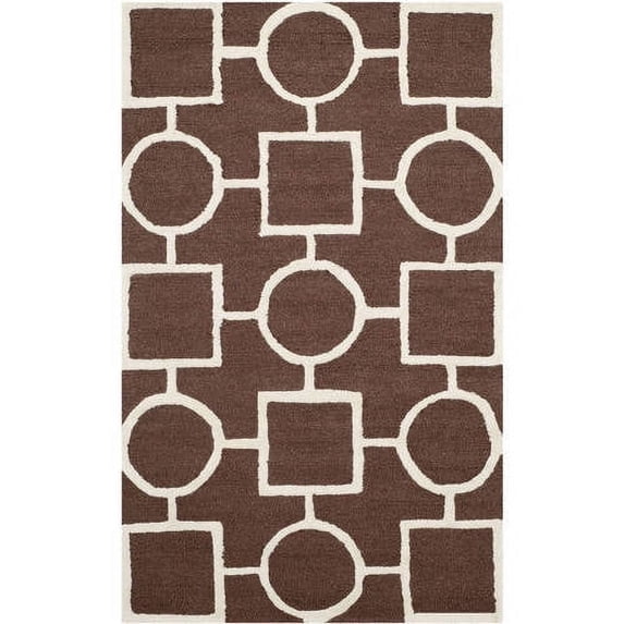 SAFAVIEH Cambridge Joyce Geometric Shapes Wool Area Rug, Dark Brown/Ivory, 4' x 6'