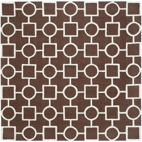 SAFAVIEH Cambridge Joyce Geometric Shapes Wool Area Rug, Dark Brown/Ivory, 8' x 8' Square