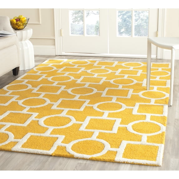 SAFAVIEH Cambridge Joyce Geometric Shapes Wool Area Rug, Gold/Ivory, 3' x 5'