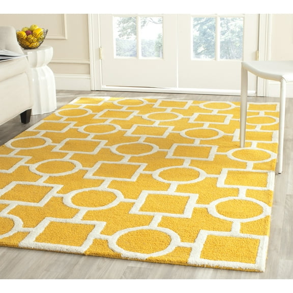 SAFAVIEH Cambridge Joyce Geometric Shapes Wool Area Rug, Gold/Ivory, 6' x 9'