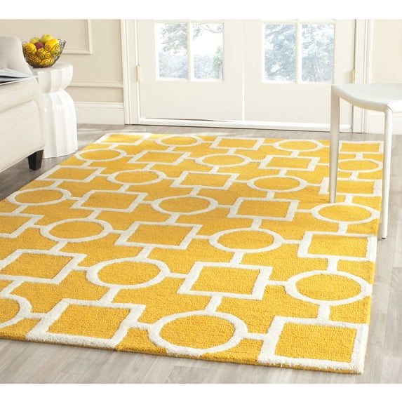 SAFAVIEH Cambridge Joyce Geometric Shapes Wool Area Rug, Gold/Ivory, 8' x 10'