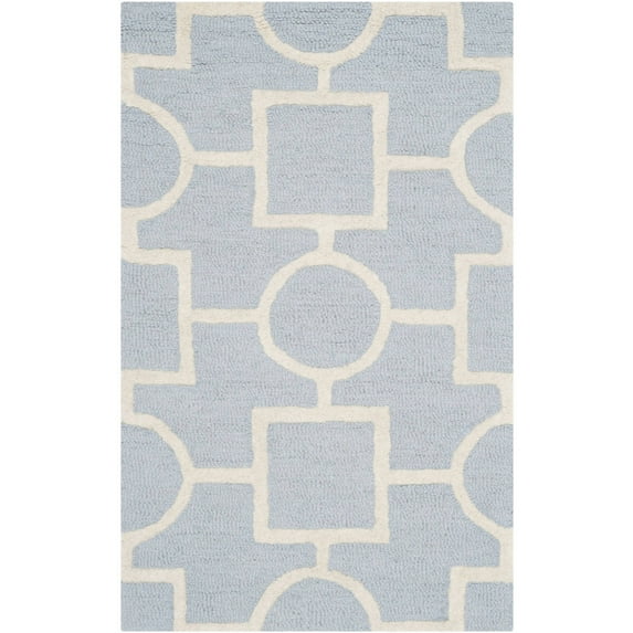 SAFAVIEH Cambridge Joyce Geometric Shapes Wool Area Rug, Light Blue/Ivory, 3' x 5'
