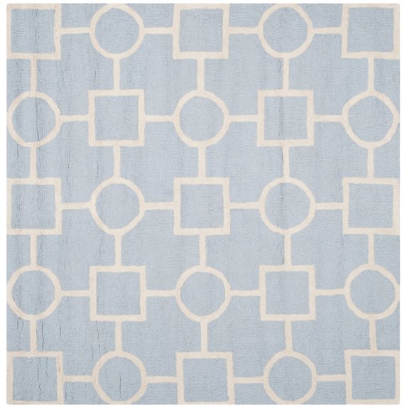 SAFAVIEH Cambridge Joyce Geometric Shapes Wool Area Rug, Light Blue/Ivory, 6' x 6' Square