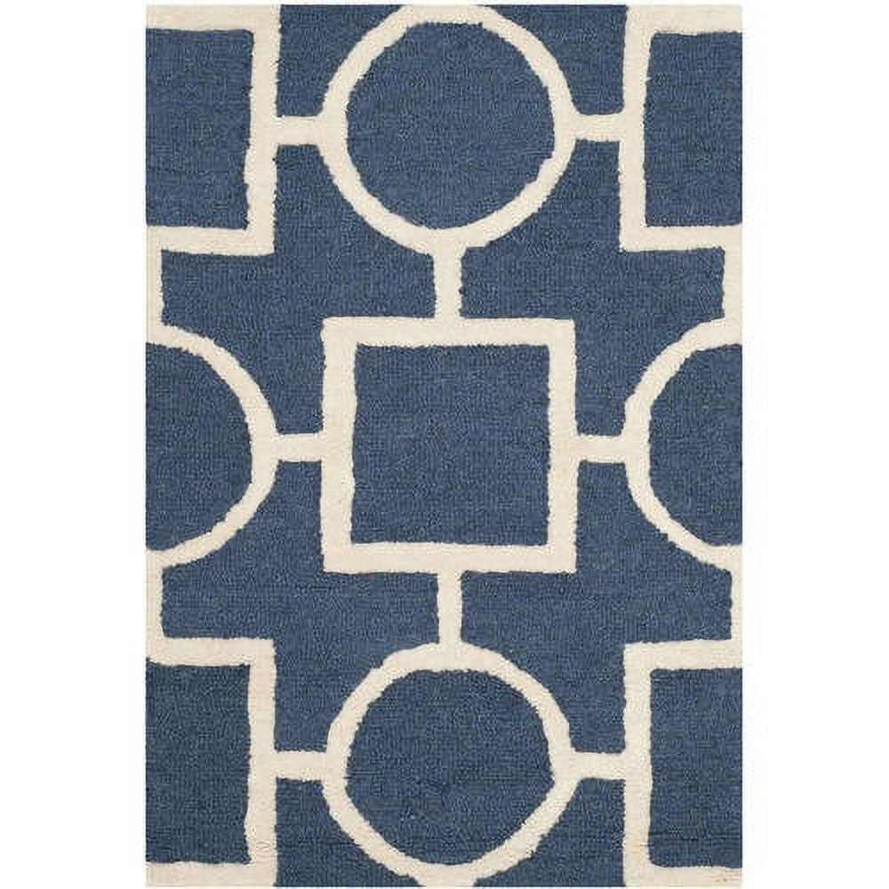 Navy Blue and Ivory Hand-Tufted Wool Area Rug
