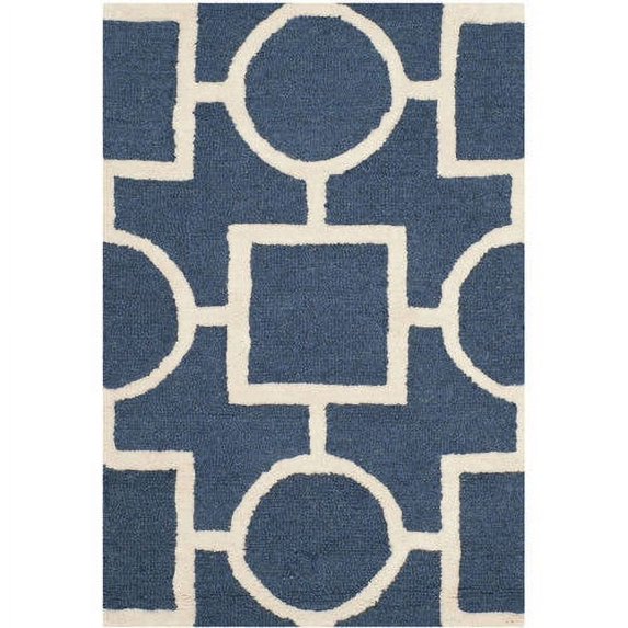 SAFAVIEH Cambridge Joyce Geometric Shapes Wool Area Rug, Navy Blue/Ivory, 5' x 8'
