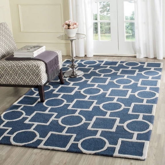 SAFAVIEH Cambridge Joyce Geometric Shapes Wool Area Rug, Navy Blue/Ivory, 8' x 10'
