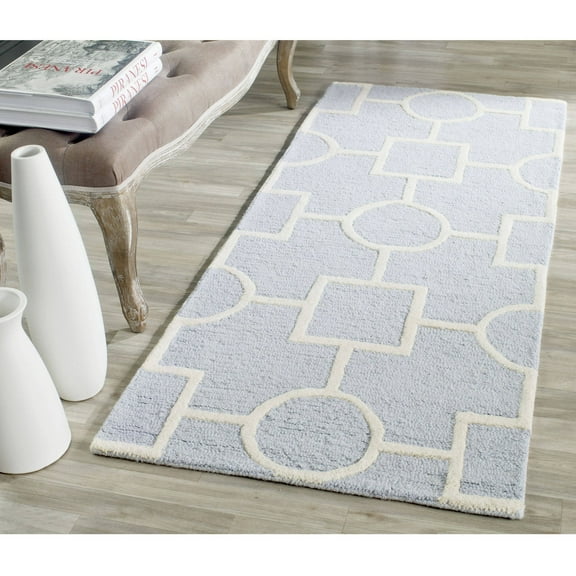 SAFAVIEH Cambridge Joyce Geometric Shapes Wool Runner Rug, Light Blue/Ivory, 2'6" x 6'