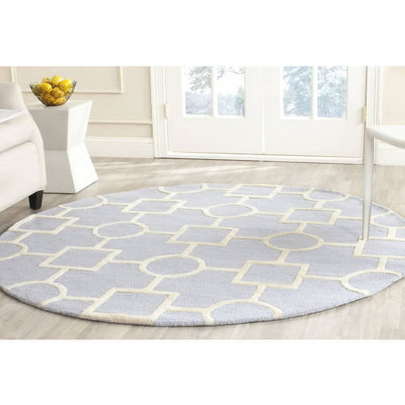 SAFAVIEH Cambridge Joyce Geometric Wool Area Rug, Light Blue/Ivory, 6' x 6' Round