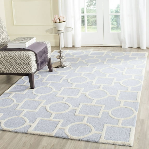 SAFAVIEH Cambridge Joyce Geometric Wool Area Rug, Light Blue/Ivory, 8' x 10'