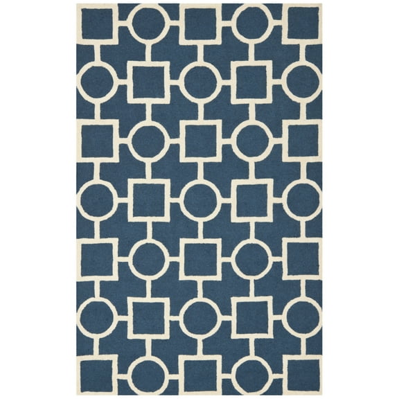 SAFAVIEH Cambridge Joyce Geometric Wool Area Rug, Navy Blue/Ivory, 2'6" x 4'