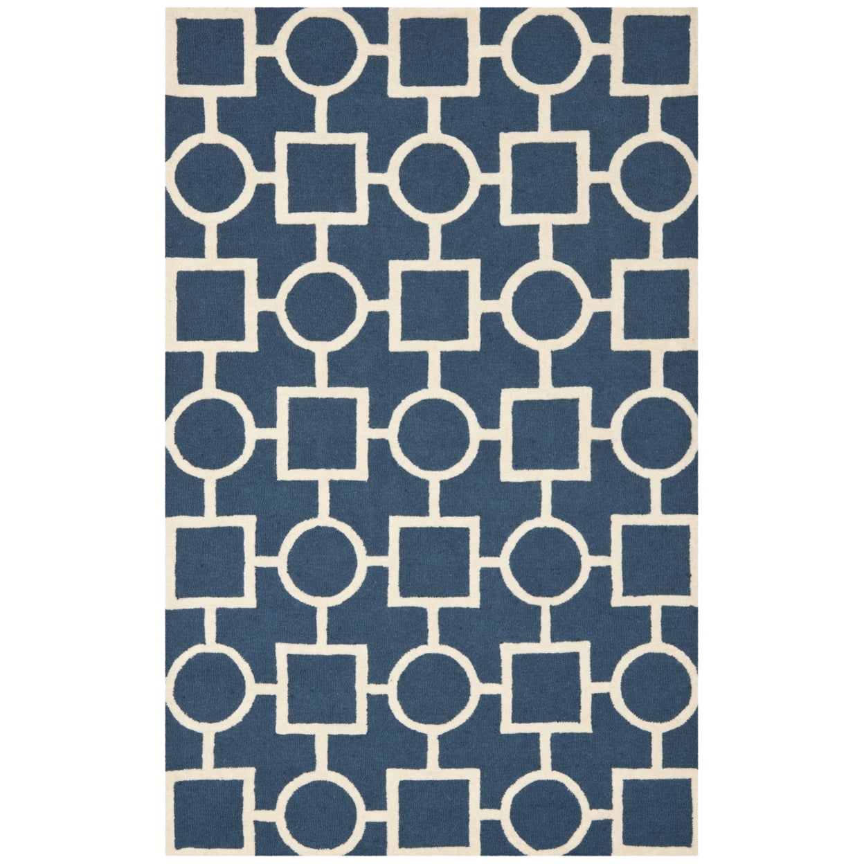 Hand-Tufted Navy Blue/Ivory Wool Square Area Rug, 4' x 6'
