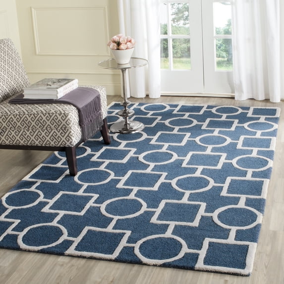SAFAVIEH Cambridge Joyce Geometric Wool Area Rug, Navy Blue/Ivory, 4' x 6'