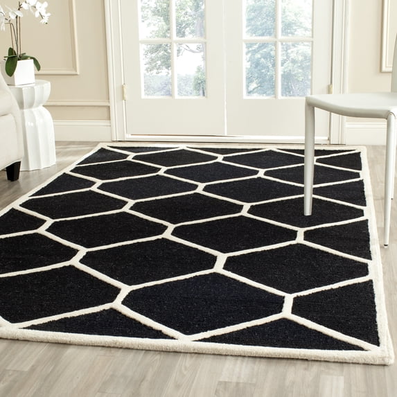 SAFAVIEH Cambridge Juan Geometric Wool Area Rug, Black/Ivory, 3' x 5'