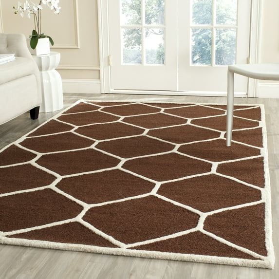 SAFAVIEH Cambridge Juan Geometric Wool Area Rug, Dark Brown/Ivory, 9' x 12'