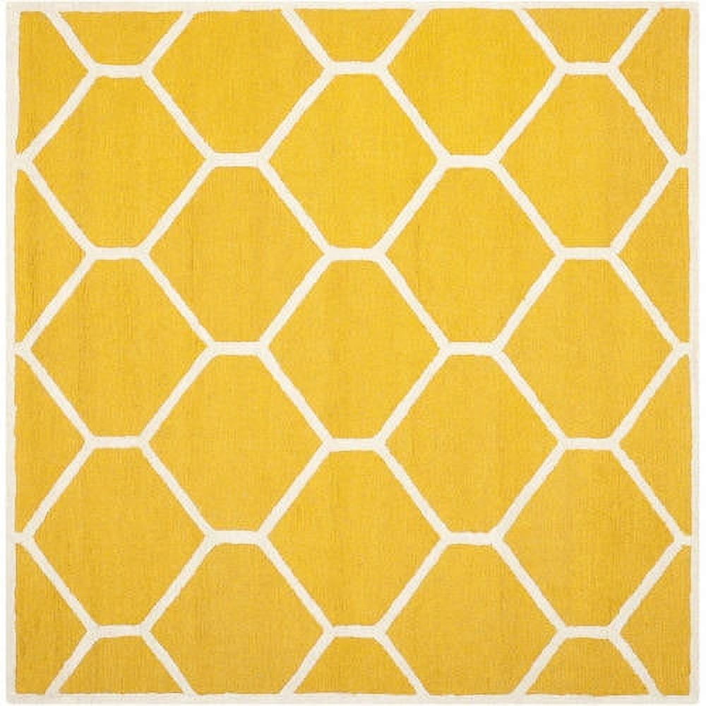 Gold and Ivory Geometric Hand-Tufted Wool Area Rug, 4' x 6'