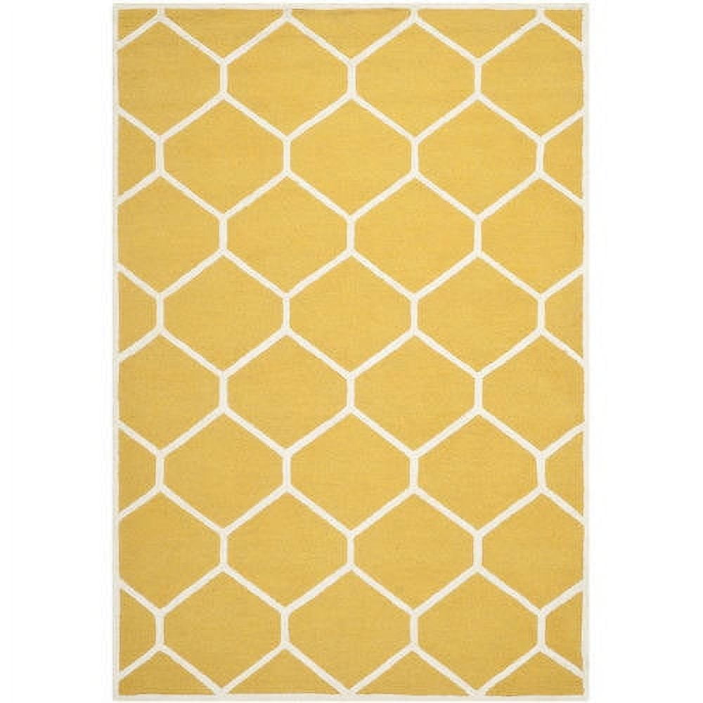 Gold and Ivory Geometric Hand-Tufted Wool Area Rug