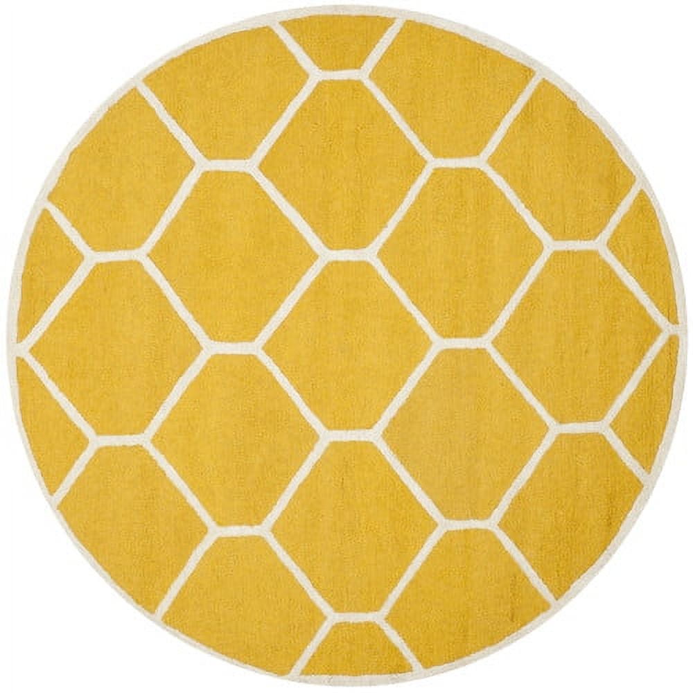Hand-Tufted Round Gold and Ivory Wool Area Rug, 6' x 6'