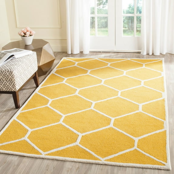 SAFAVIEH Cambridge Juan Geometric Wool Area Rug, Gold/Ivory, 6' x 6' Square