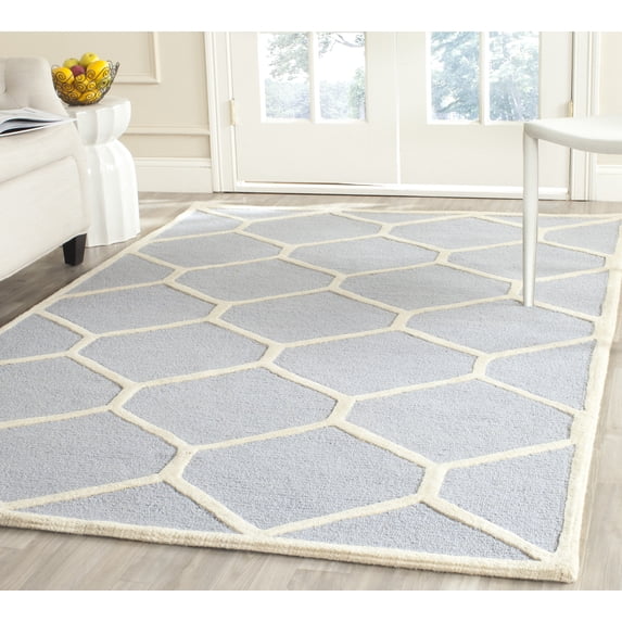 SAFAVIEH Cambridge Juan Geometric Wool Area Rug, Light Blue/Ivory, 4' x 6'