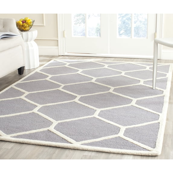 SAFAVIEH Cambridge Juan Geometric Wool Area Rug, Silver/Ivory, 3' x 5'