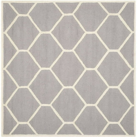 SAFAVIEH Cambridge Juan Geometric Wool Area Rug, Silver/Ivory, 8' x 8' Square