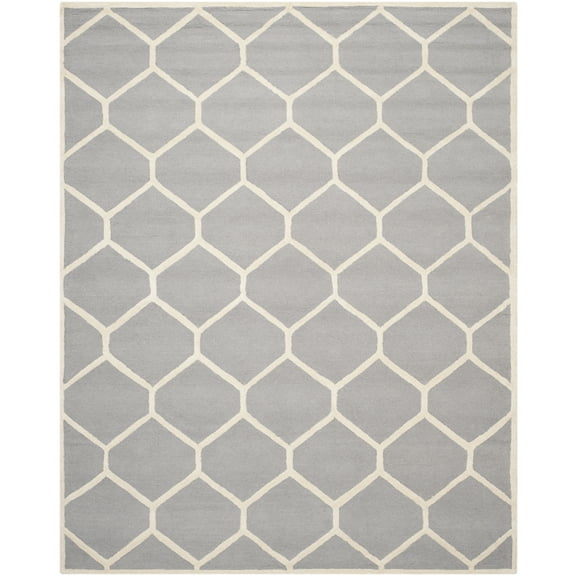 SAFAVIEH Cambridge Juan Geometric Wool Area Rug, Silver/Ivory, 9' x 12'