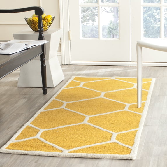SAFAVIEH Cambridge Juan Geometric Wool Runner Rug, Gold/Ivory, 2'6" x 6'