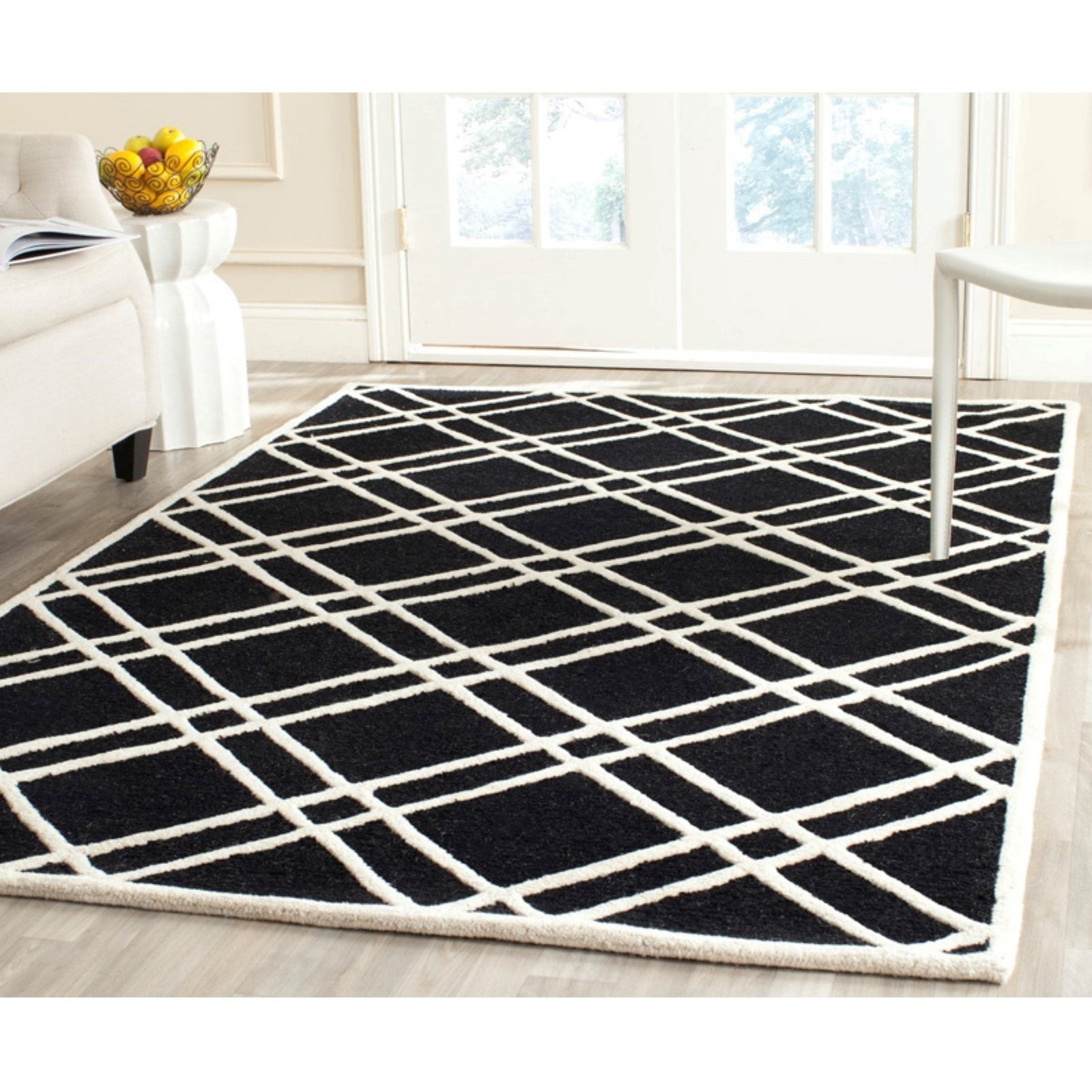 Ivory and Black Hand-Tufted Wool Geometric Square Rug
