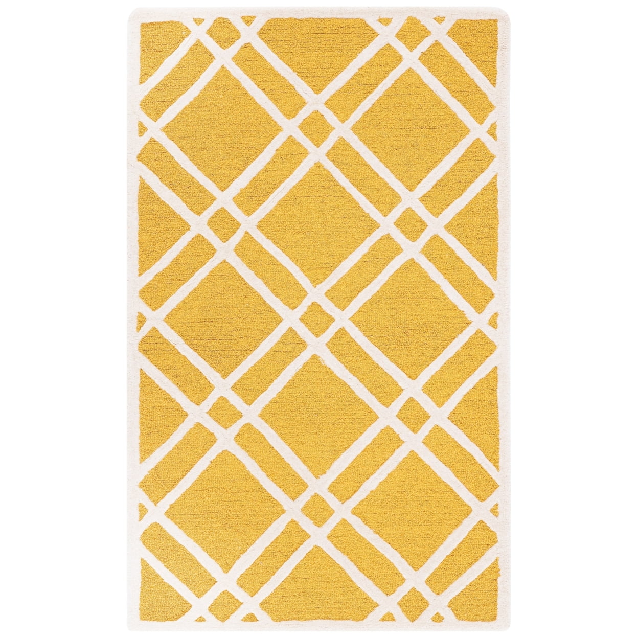 Hand-Tufted Gold and Ivory Wool Geometric Area Rug, 2'6" x 4'