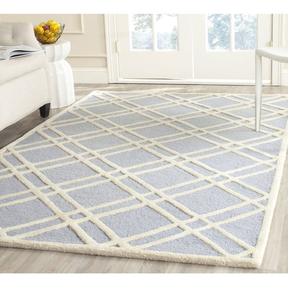 SAFAVIEH Cambridge Judy Geometric Wool Area Rug, Light Blue/Ivory, 4' x 6'