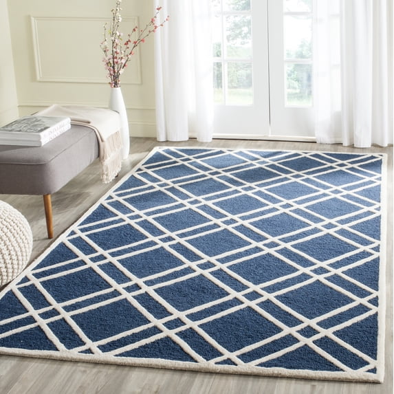 SAFAVIEH Cambridge Judy Geometric Wool Area Rug, Navy Blue/Ivory, 6' x 9'