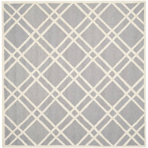 Silver and Ivory Hand-Tufted Wool Geometric 6' x 6' Rug