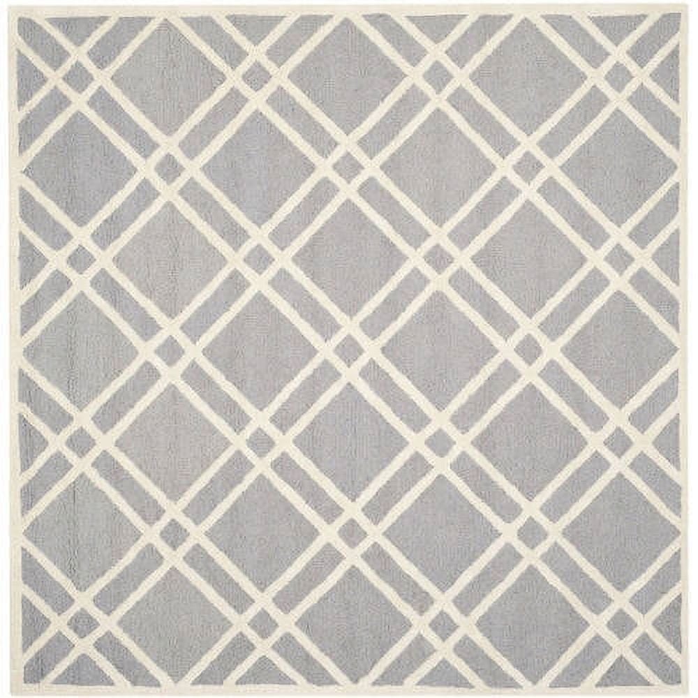 Silver and Ivory Hand-Tufted Wool Geometric 6' x 6' Rug