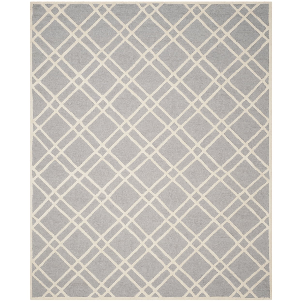 Silver and Ivory Hand-Tufted Wool Geometric 6' x 6' Rug