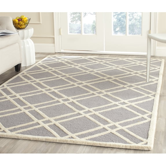SAFAVIEH Cambridge Judy Geometric Wool Area Rug, Silver/Ivory, 8' x 8' Square