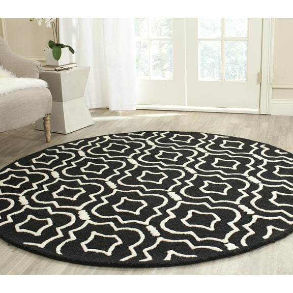SAFAVIEH Cambridge Julian Geometric Wool Area Rug, Black/Ivory, 6' x 6' Round