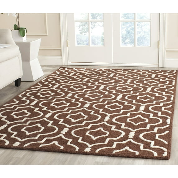SAFAVIEH Cambridge Julian Geometric Wool Area Rug, Dark Brown/Ivory, 6' x 6' Square