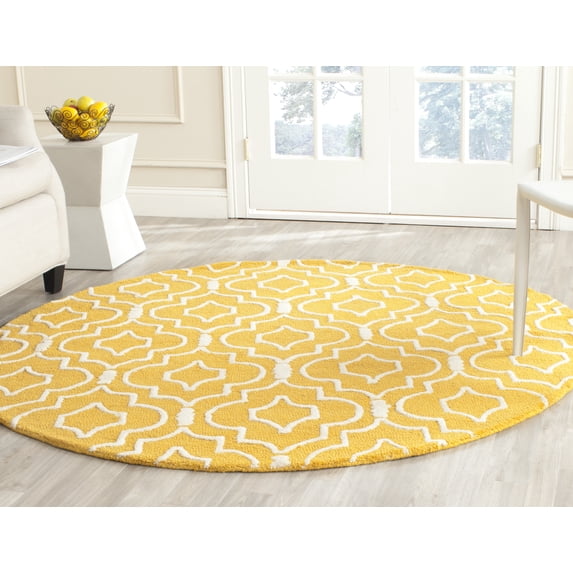 SAFAVIEH Cambridge Julian Geometric Wool Area Rug, Gold/Ivory, 6' x 6' Round