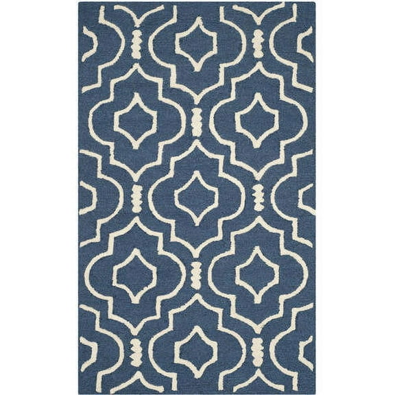 SAFAVIEH Cambridge Julian Geometric Wool Area Rug, Navy Blue/Ivory, 2' x 3'