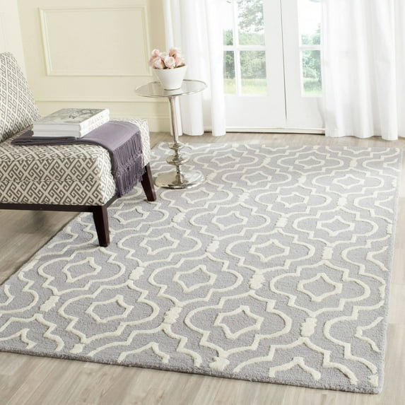 SAFAVIEH Cambridge Julian Geometric Wool Area Rug, Silver/Ivory, 5' x 8'