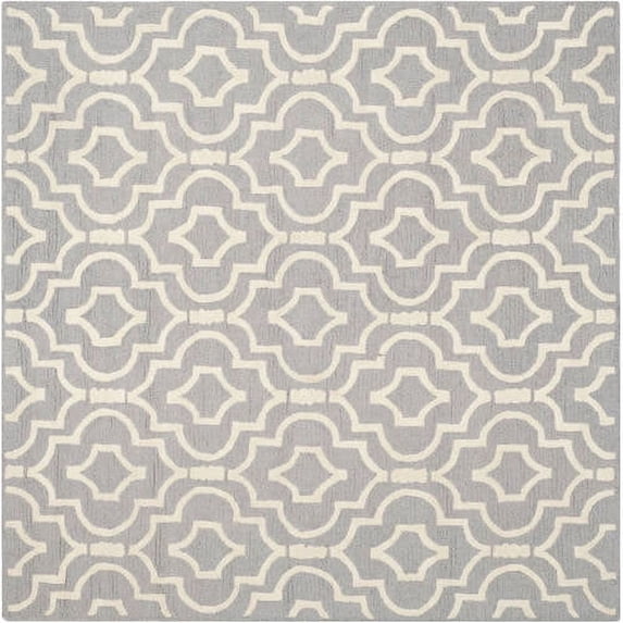 SAFAVIEH Cambridge Julian Geometric Wool Area Rug, Silver/Ivory, 8' x 8' Square