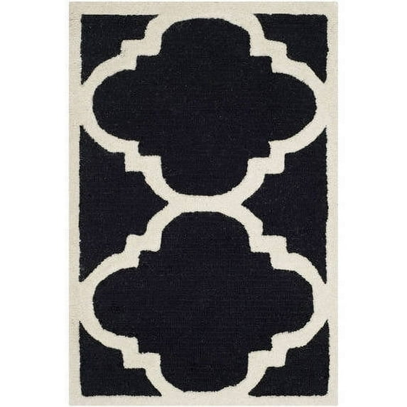 SAFAVIEH Cambridge Justine Geometric Quatrefoil Wool Area Rug, Black/Ivory, 2' x 3'