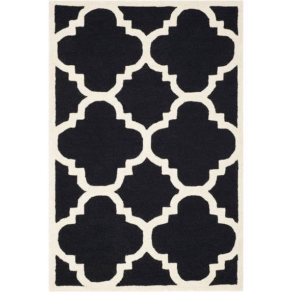 SAFAVIEH Cambridge Justine Geometric Quatrefoil Wool Area Rug, Black/Ivory, 4' x 6'