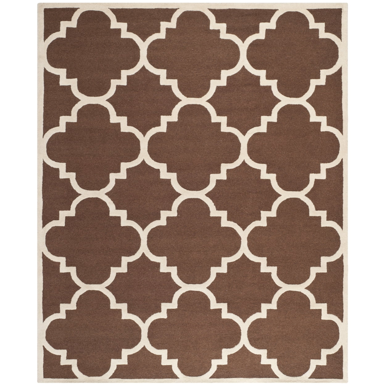 Hand-Tufted Dark Brown and Ivory Wool Geometric Rug, 9' x 12'