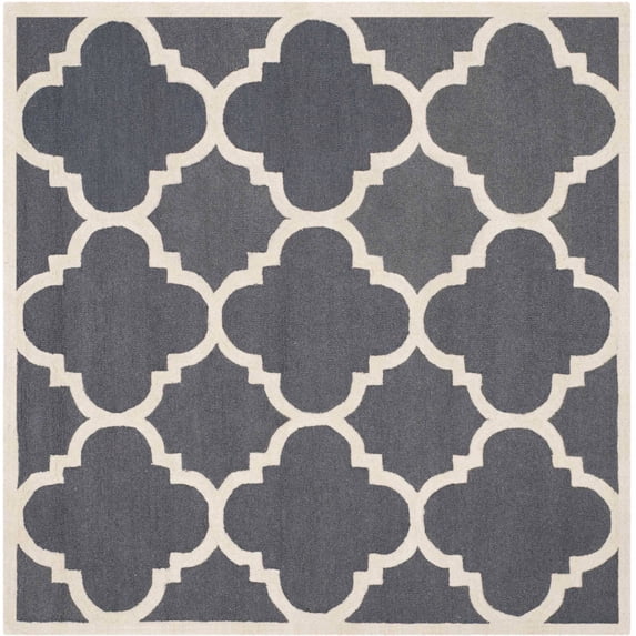 SAFAVIEH Cambridge Justine Geometric Quatrefoil Wool Area Rug, Dark Grey/Ivory, 6' x 6' Square