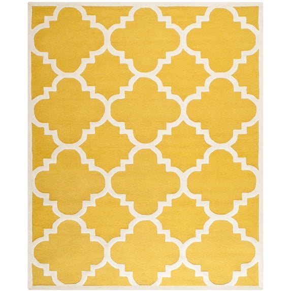 SAFAVIEH Cambridge Justine Geometric Quatrefoil Wool Area Rug, Gold/Ivory, 10' x 10' Round