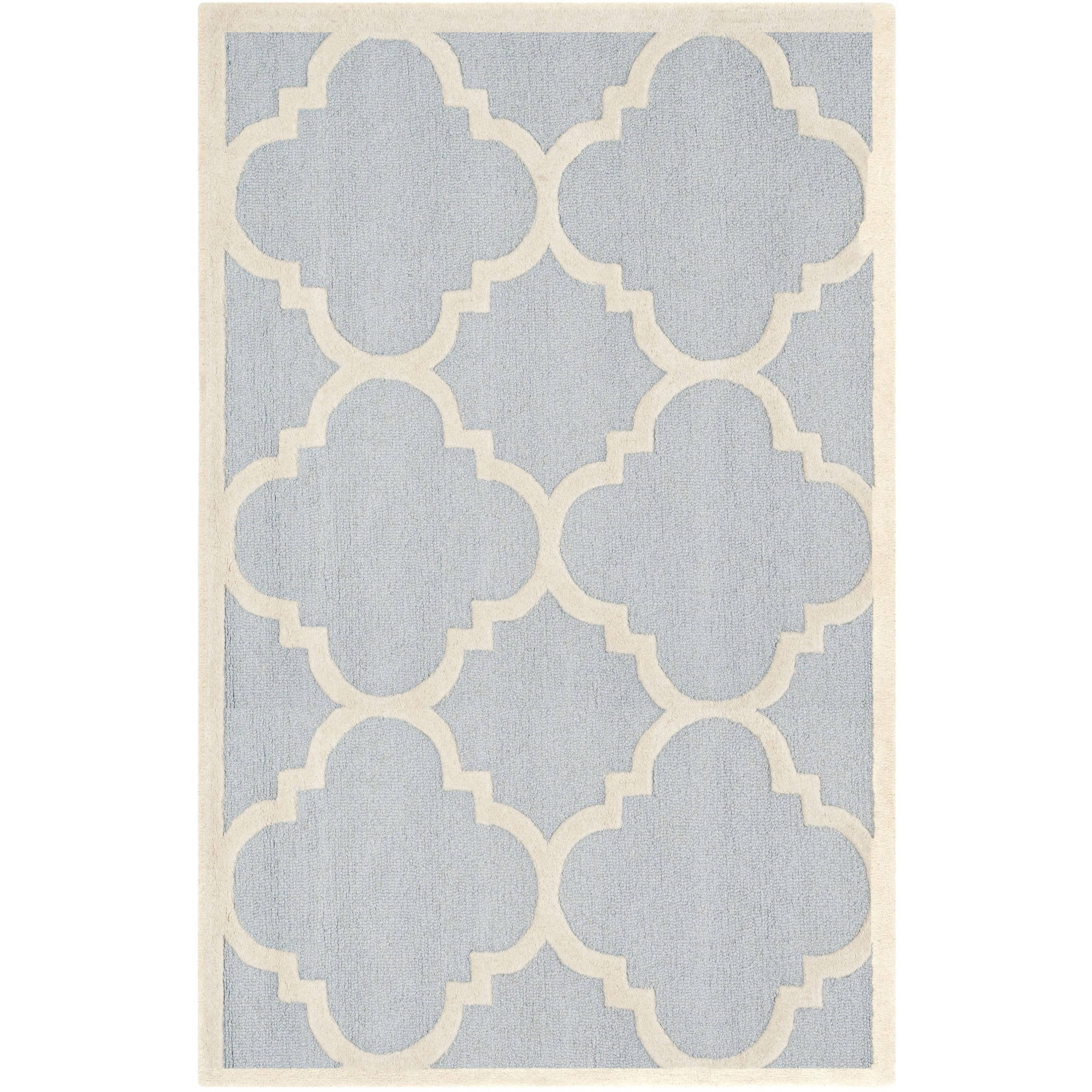 Light Blue and Ivory Hand-Tufted Wool Geometric Rug 4' x 6'